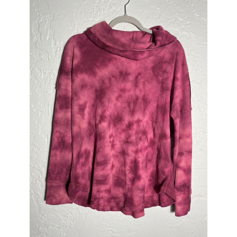 Maeve Anthropologie L Pink Tie Dye Waffle Knit Cowl Neck Pullover‎ Sweatshirt